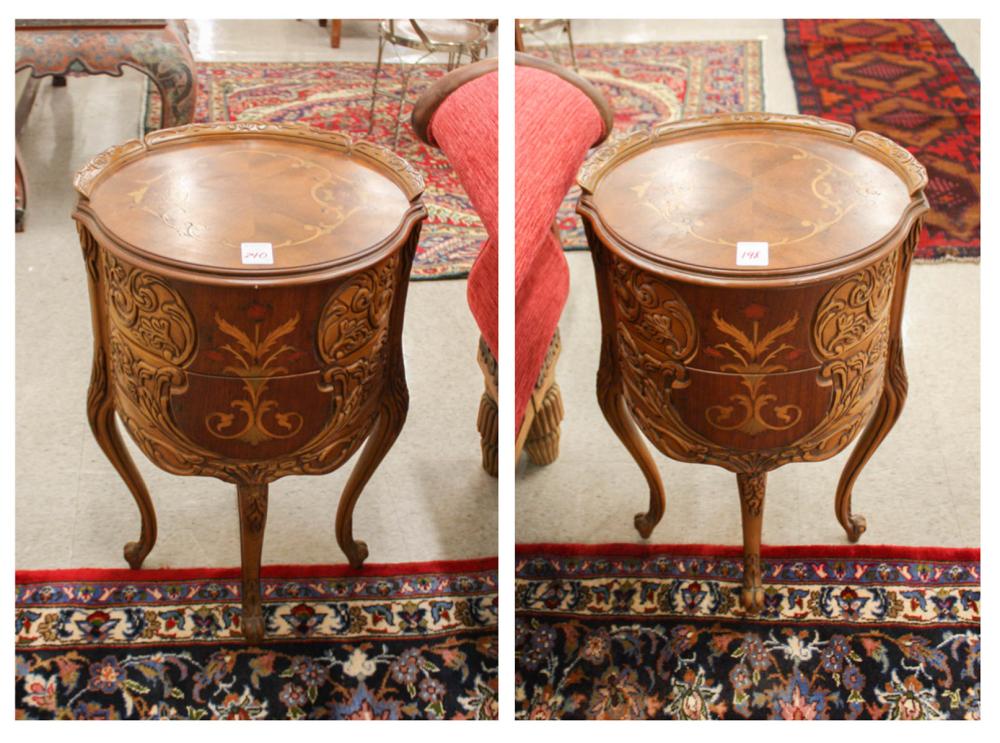 Appraisal: PAIR OF LOUIS XV STYLE END TABLES American th century