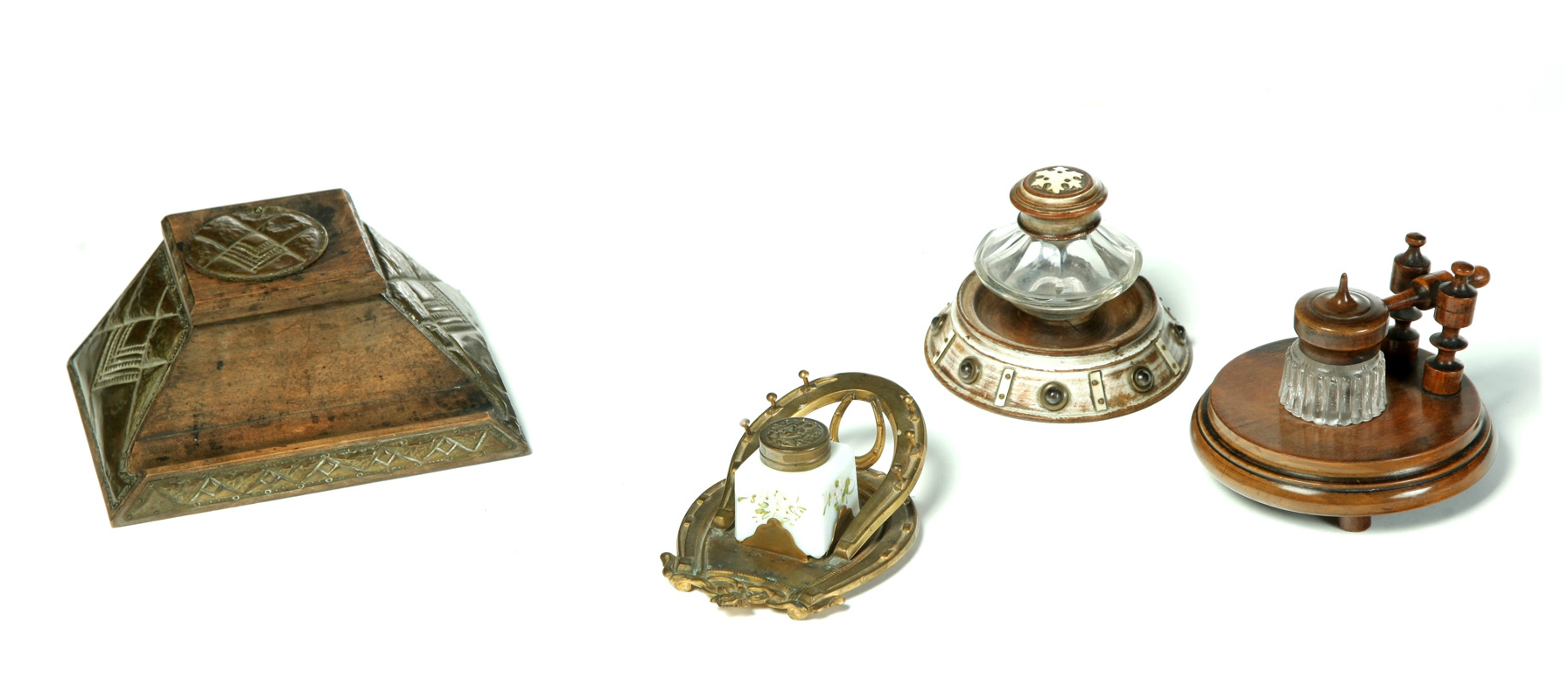 Appraisal: TWO INKSTANDS AND TWO INKWELLS Late th early th century