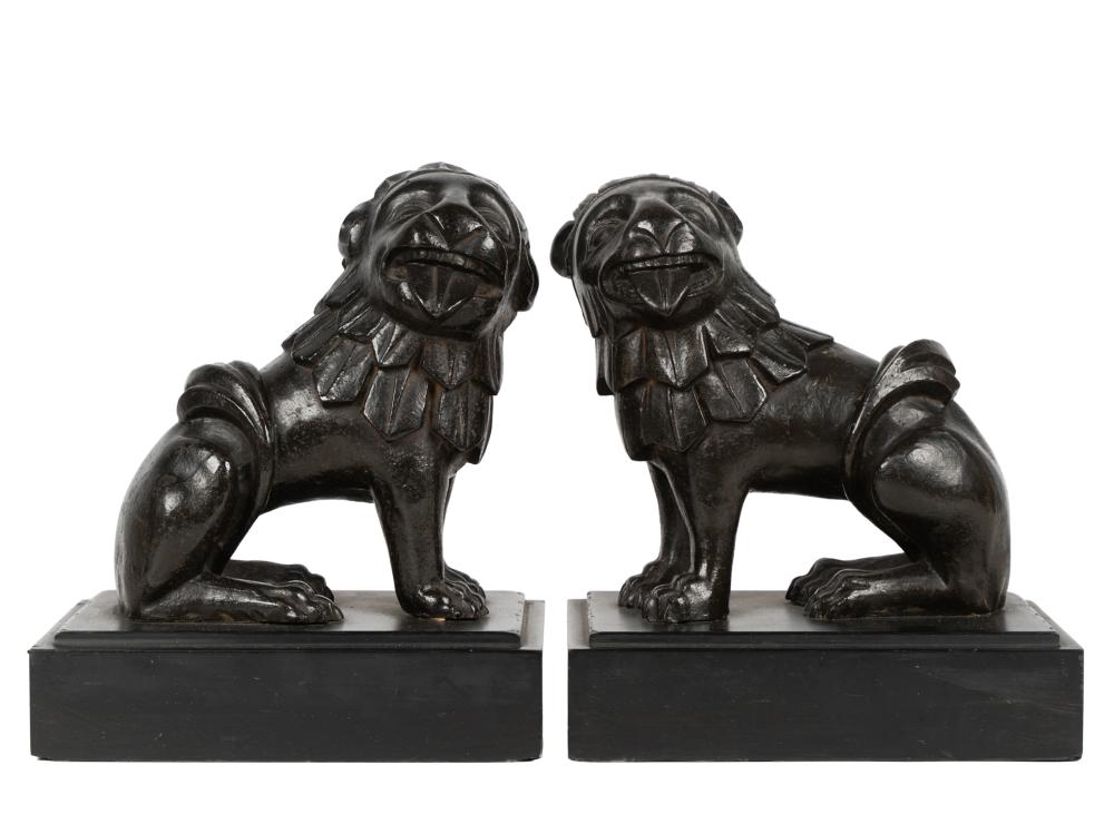 Appraisal: PAIR PATINATED BRONZE FIGURES OF LIONSunsigned affixed to marble bases