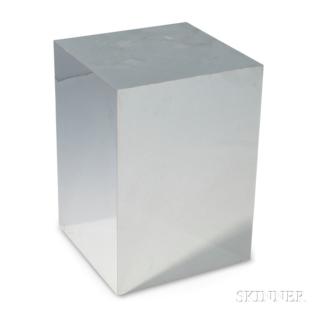 Appraisal: Milo Baughman Pedestal Table Polished steel Square-top pedestal with polished