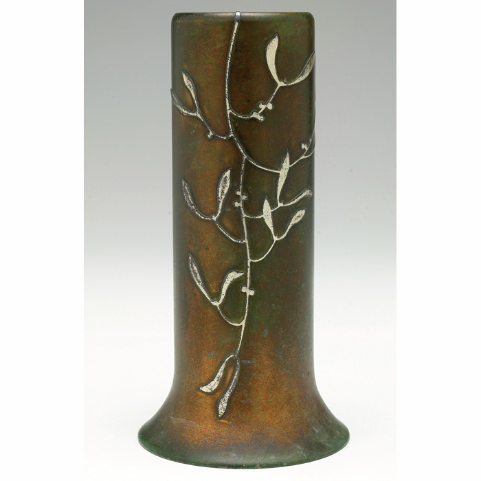 Appraisal: Heintz vase sterling on bronze applied mistletoe design good original