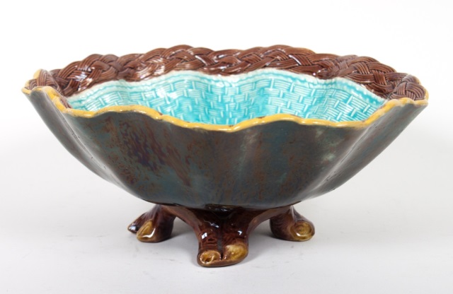 Appraisal: Joseph Holdcroft majolica footed bowl late th century bowl with