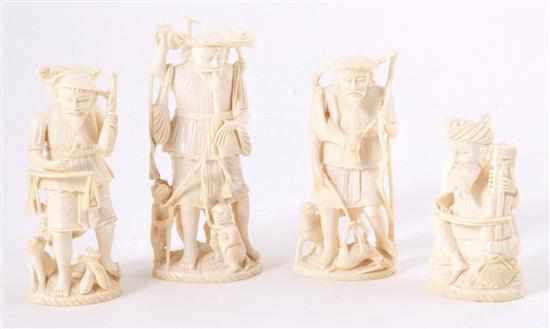 Appraisal: Set of Asian carved ivory figures th century native depicted