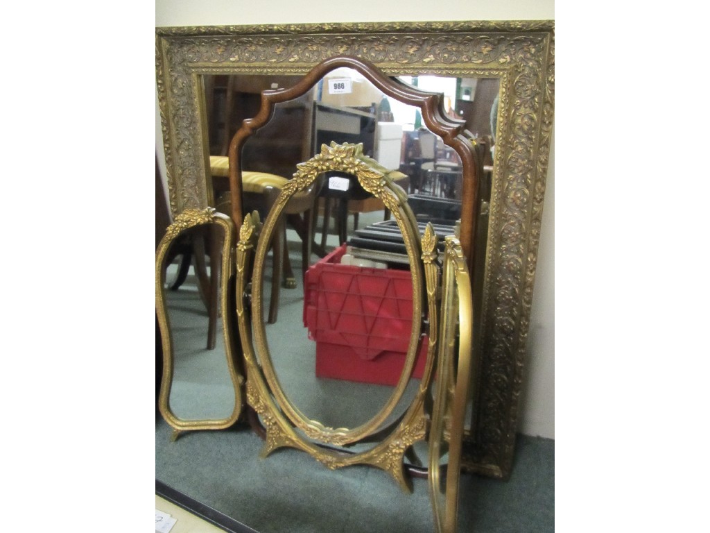 Appraisal: Gilt wall mirror walnut wall mirror and a tri-plate dressing