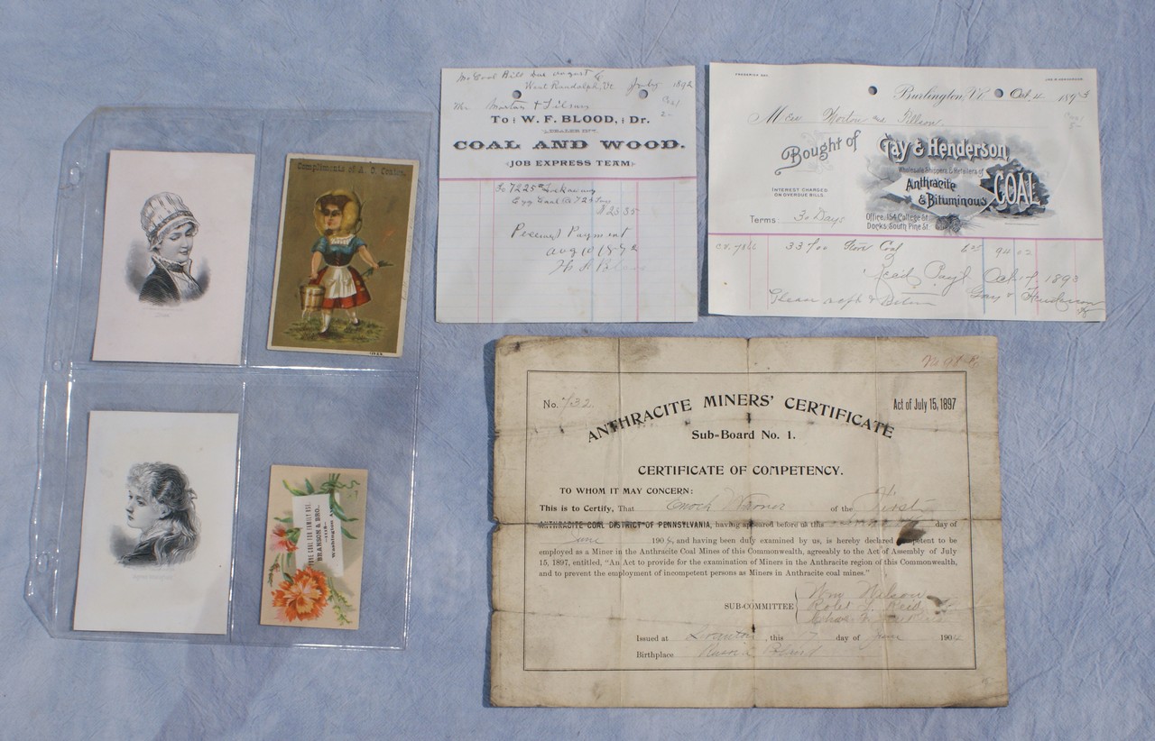 Appraisal: Coal and Mining trade cards billheads miner certificates etc more