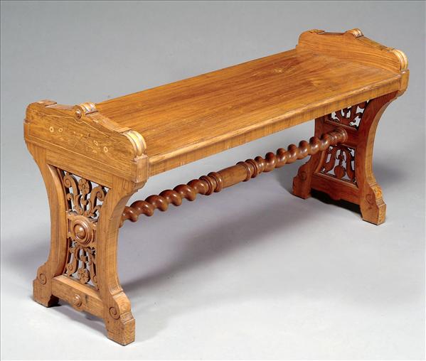 Appraisal: A Victorian walnut and marquetry window seat circa with plank