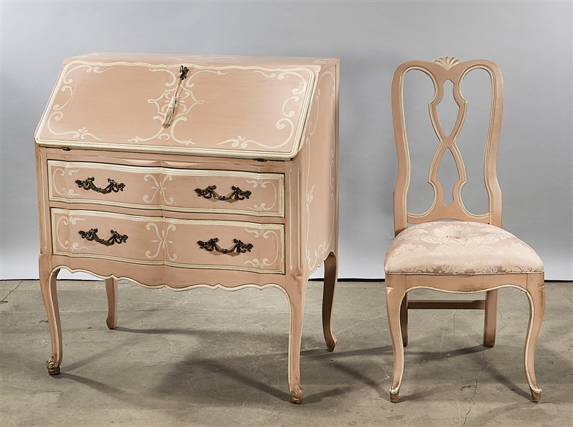 Appraisal: Vintage painted secretary desk and side chair with two drawers