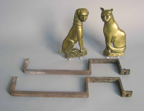 Appraisal: Pair of brass cat and dog andirons h