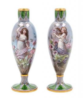 Appraisal: A Pair of French Enameled Copper Vases Height inches A