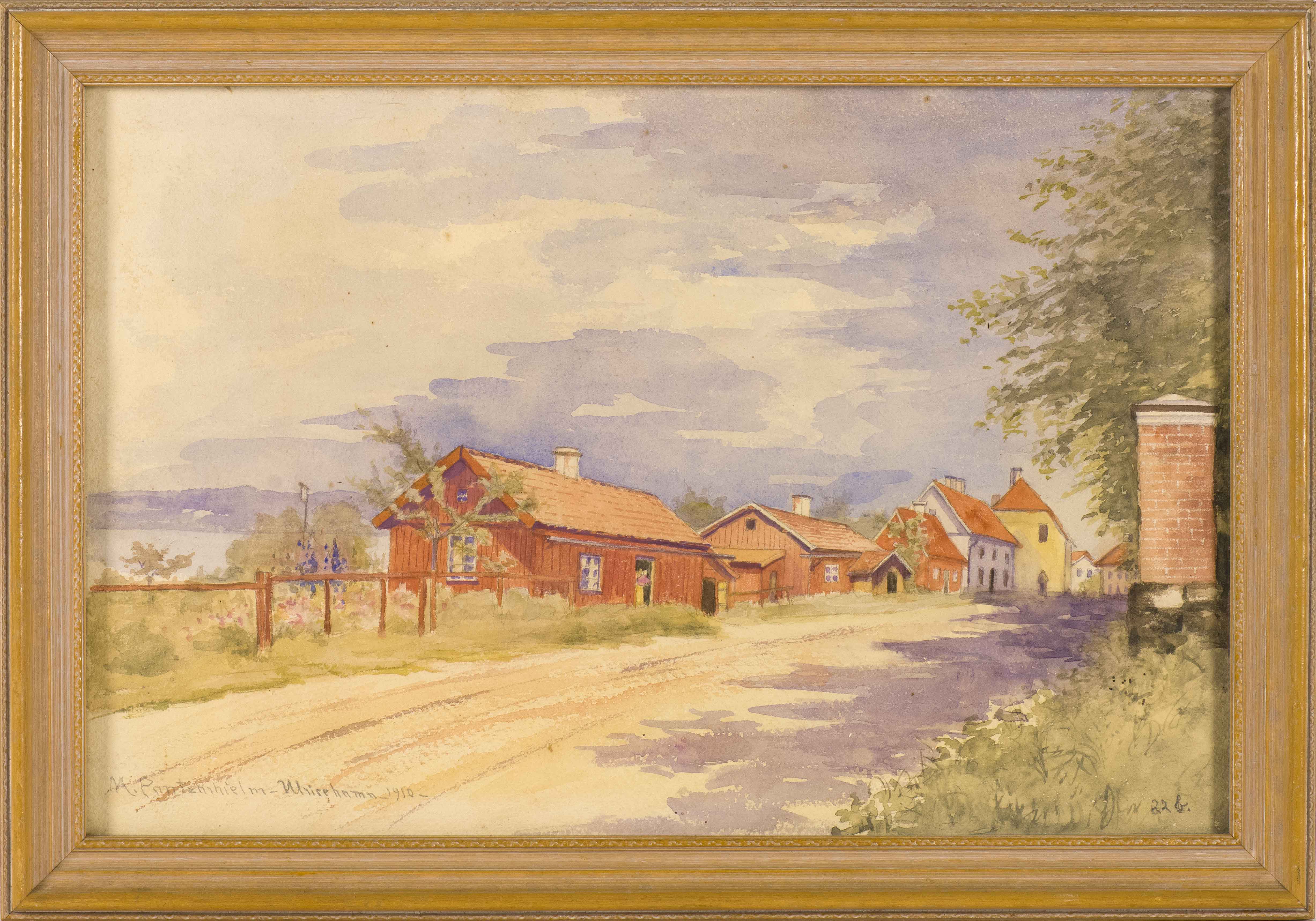 Appraisal: FRAMED PAINTING UNTRACED ARTIST A Swedish village Signed illegibly and