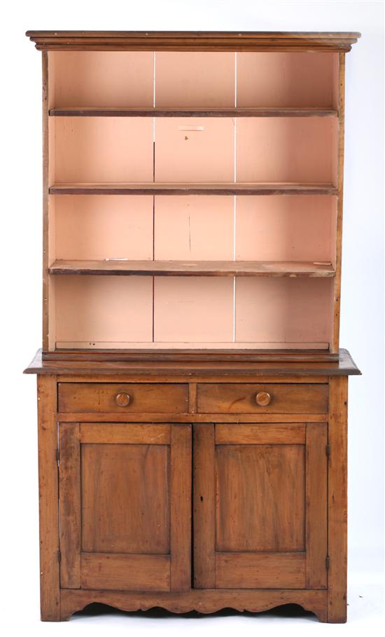 Appraisal: AMERICAN COUNTRY MAPLE STEP-BACK CUPBOARD Late th century early th