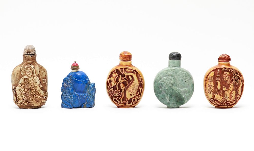 Appraisal: Chinese Carved Snuff Bottles Hardstone Others Chinese carved snuff bottles