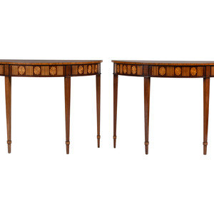 Appraisal: A Pair of Federal Style Fan Inlaid Demilune Tables th