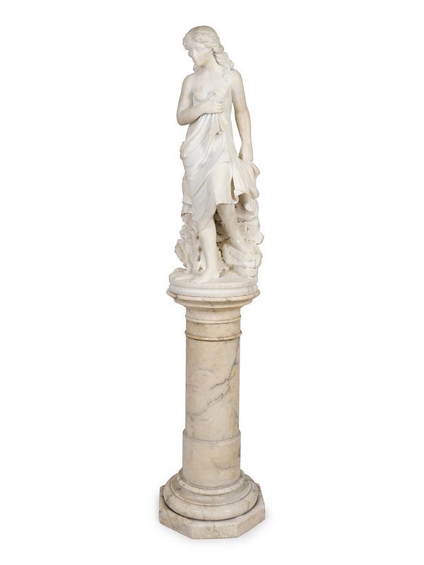 Appraisal: A Continental Marble Figure of a Female Bather on Pedestal