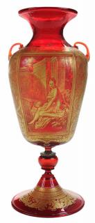 Appraisal: Moser Ruby Gold Renaissance Scene Urn German Continental late th