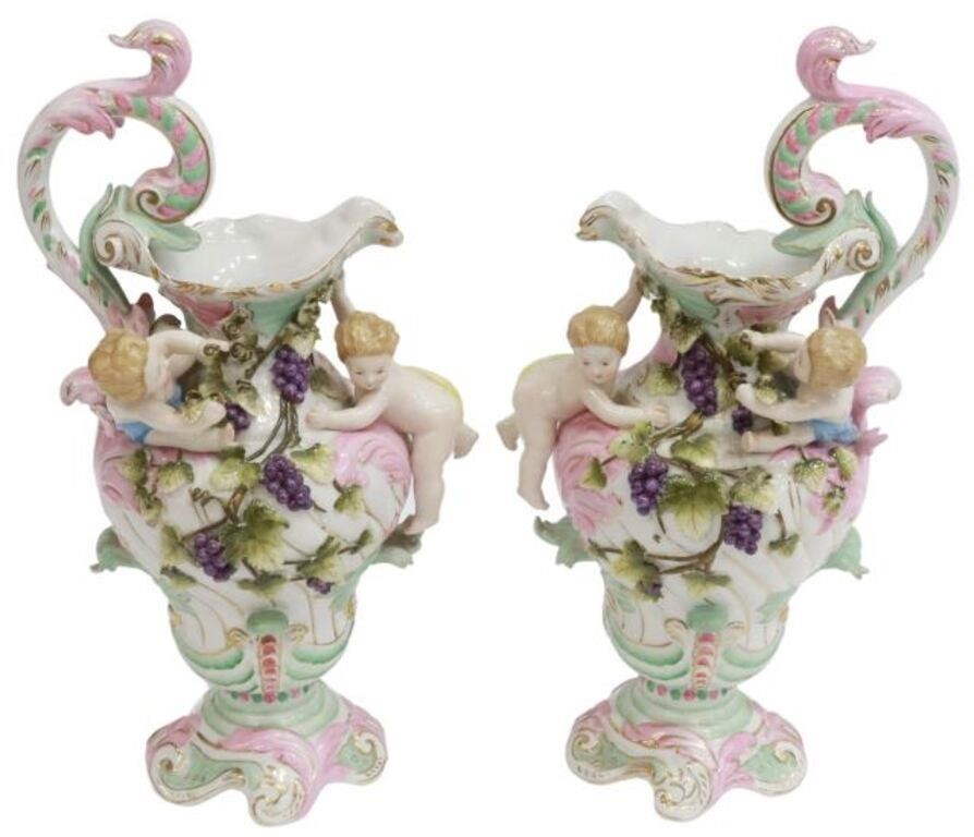 Appraisal: pair Meissen style parcel gilt and polychrome enameled porcelain ewers