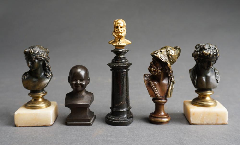 Appraisal: Group of Five Continental Bronze Miniature Busts H of tallest