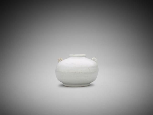 Appraisal: A white-glaze water pot with looped twin handles h th