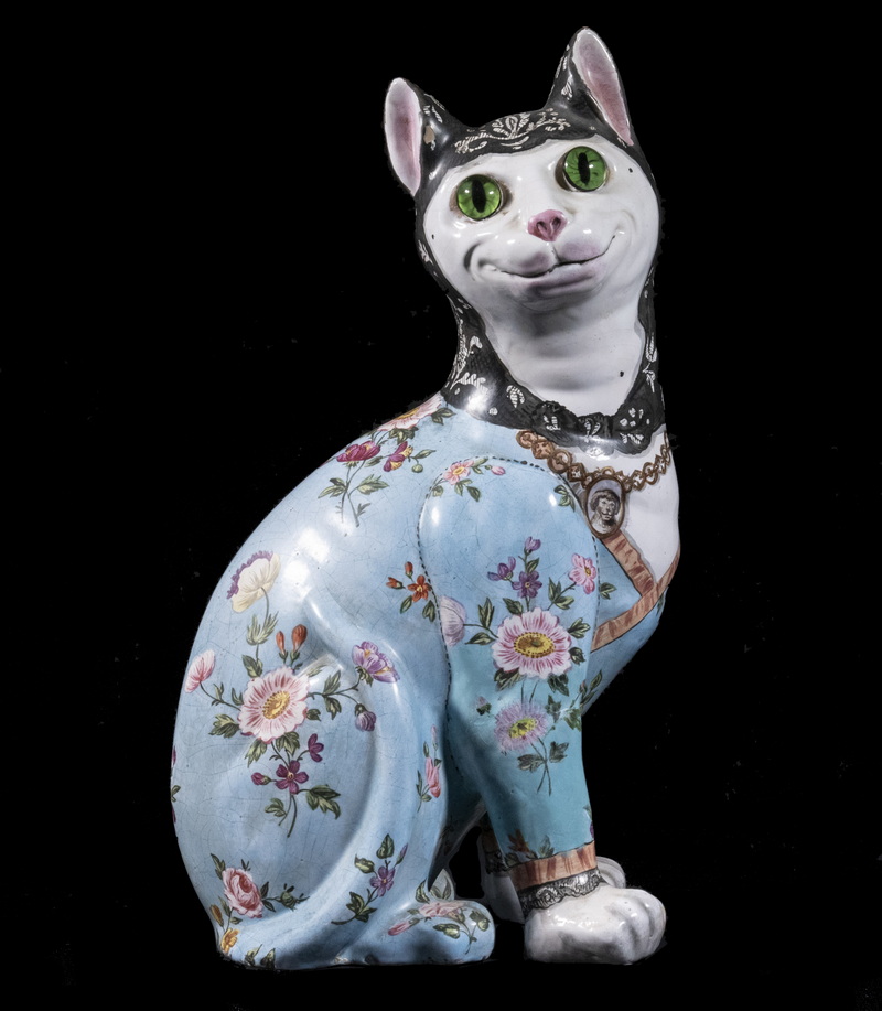 Appraisal: GALLE ATTRIBUTED FRENCH FAIENCE CAT Early th c Glazed Pottery