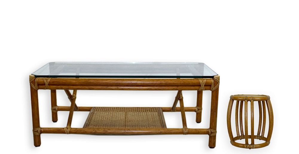 Appraisal: McGuire American Rattan Coffee Table Plant Stand Contemporary Palm Beach