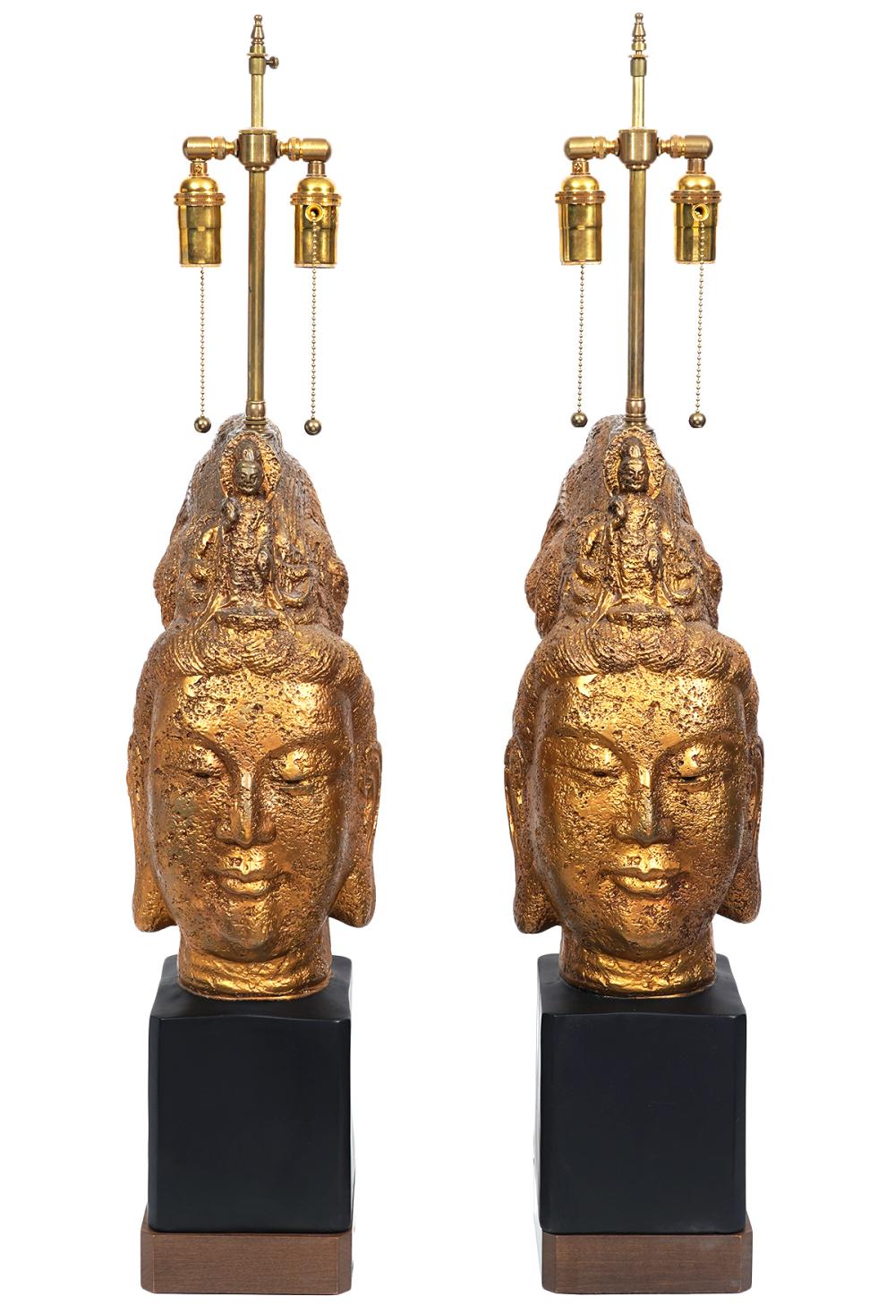 Appraisal: PR OF BUDDHA HEAD LAMPS STYLE OF JAMES MONTPair of