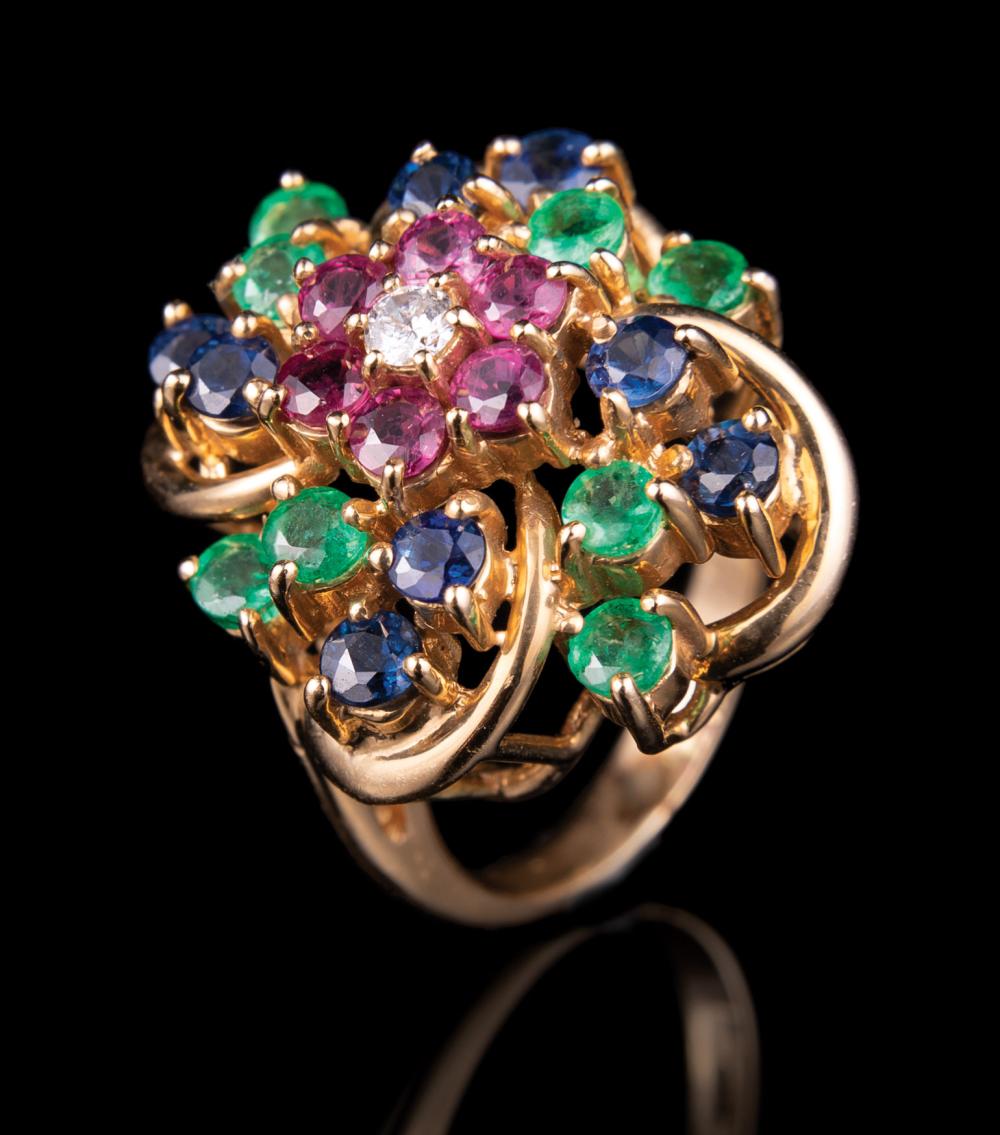 Appraisal: Group of kt Yellow Gold Ruby Sapphire Emerald and Diamond