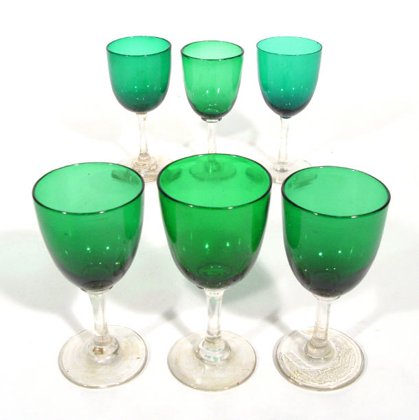 Appraisal: Six Victorian green and blue wine glasses largest cm high