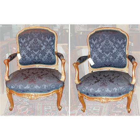 Appraisal: Pair of Louis XV Style Upholstered Armchairs Estimate -