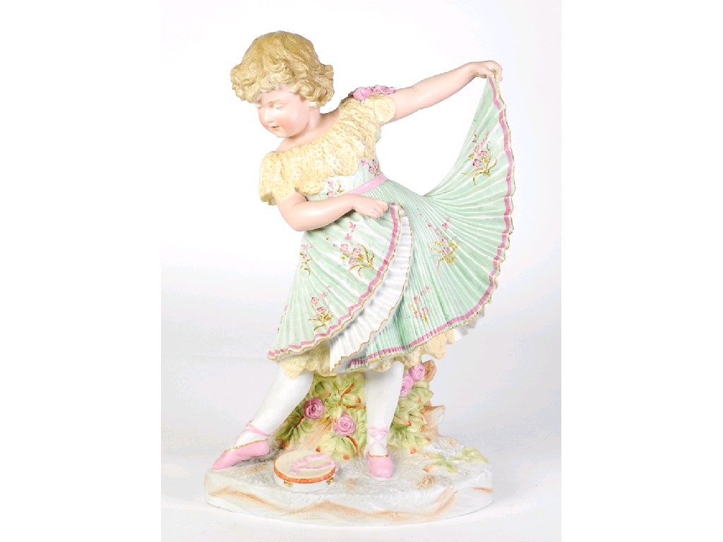 Appraisal: HEUBACH TINTED BISQUE FIGURE OF A YOUNG GIRL DANCING modelled