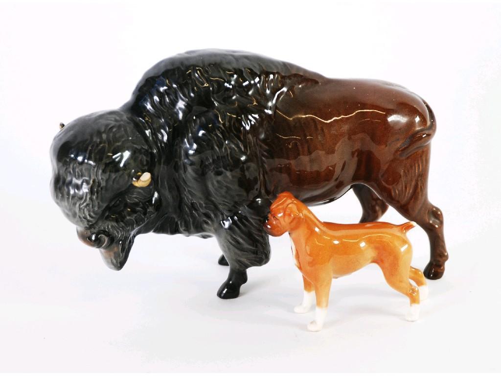 Appraisal: BESWICK POTTERY BISON model No dark brown with gloss finish