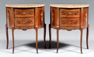 Appraisal: Pair Louis XVI style commodes each demilune with variegated beige