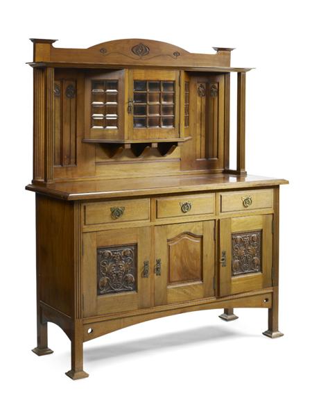 Appraisal: ART NOUVEAU SIDEBOARD CIRCA walnut the back with central astragal