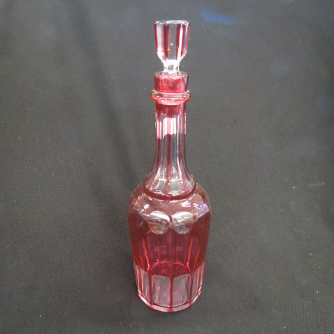 Appraisal: Cranberry Cut-to-Clear Decanter panel cut classic bottle shape excellent