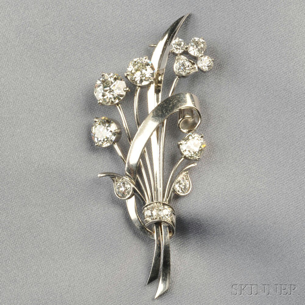 Appraisal: Platinum and Diamond Brooch designed as a spray set with