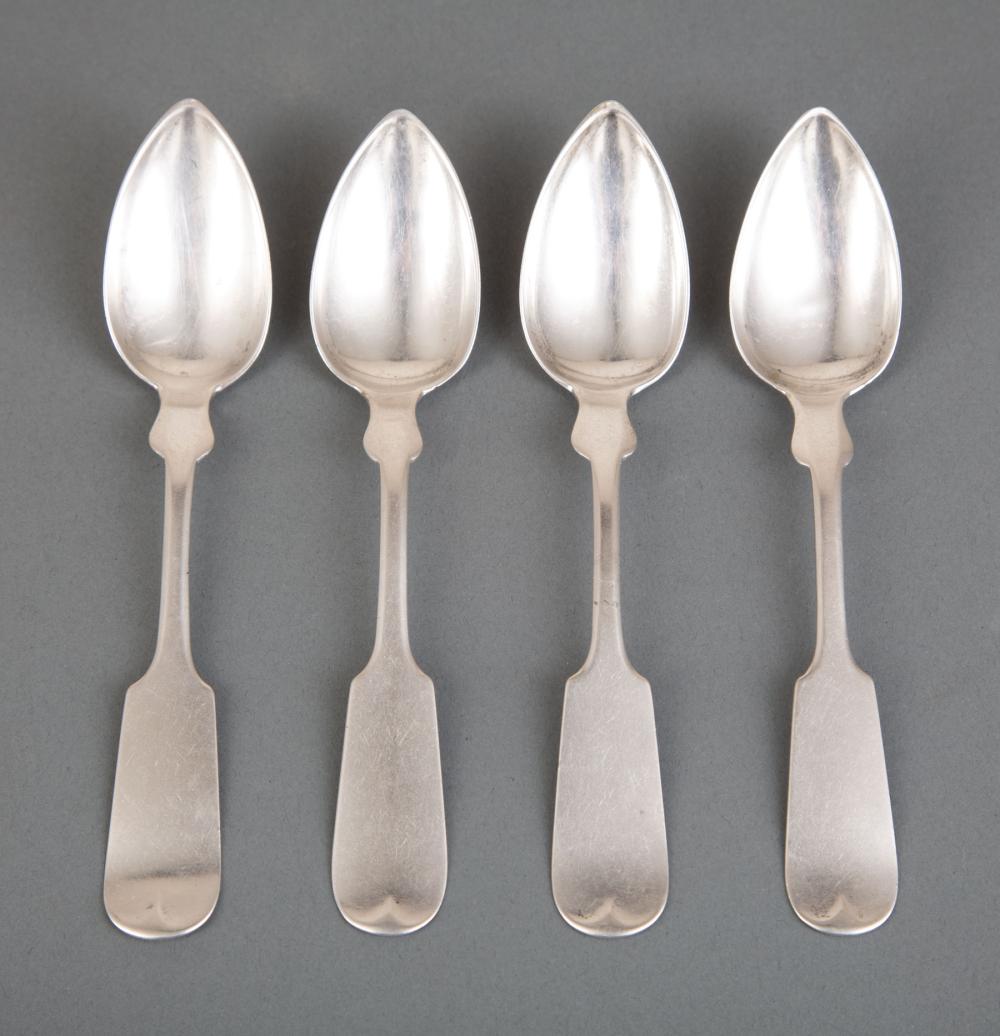 Appraisal: Four New Orleans Coin Silver Fiddle Typt Teaspoons Nelson A