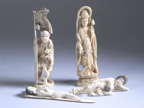 Appraisal: FOUR PIECES CHINESE AND JAPANESE IVORY Medicine lady geisha and