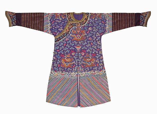 Appraisal: A blue satin ground embroidered dragon robe Late Qing Dynasty