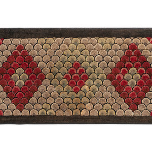 Appraisal: An American Fish Scale and Diamond Pattern Hooked Rug Mid-