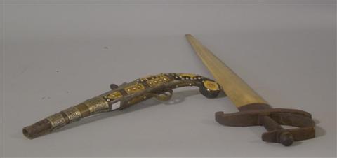 Appraisal: MIDDLE EASTERN BONE-MOUNTED PISTOL AND A GROUP OF TRINKETS Together