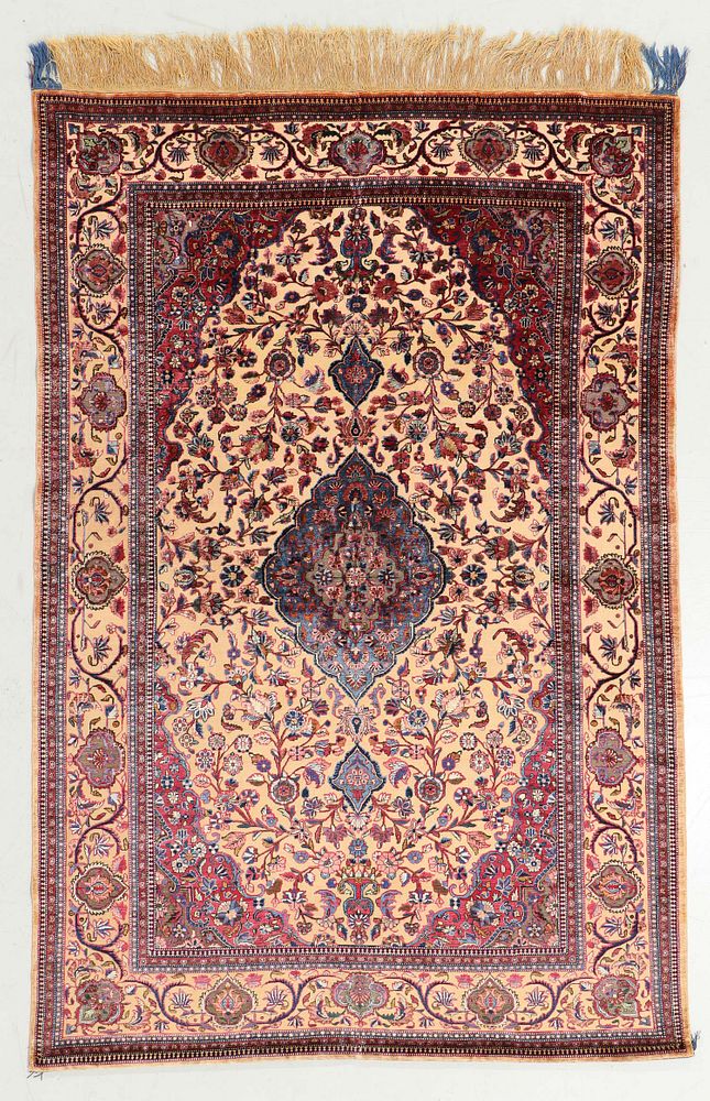 Appraisal: Fine Antique Silk Souf Kashan Rug Persia ' '' x