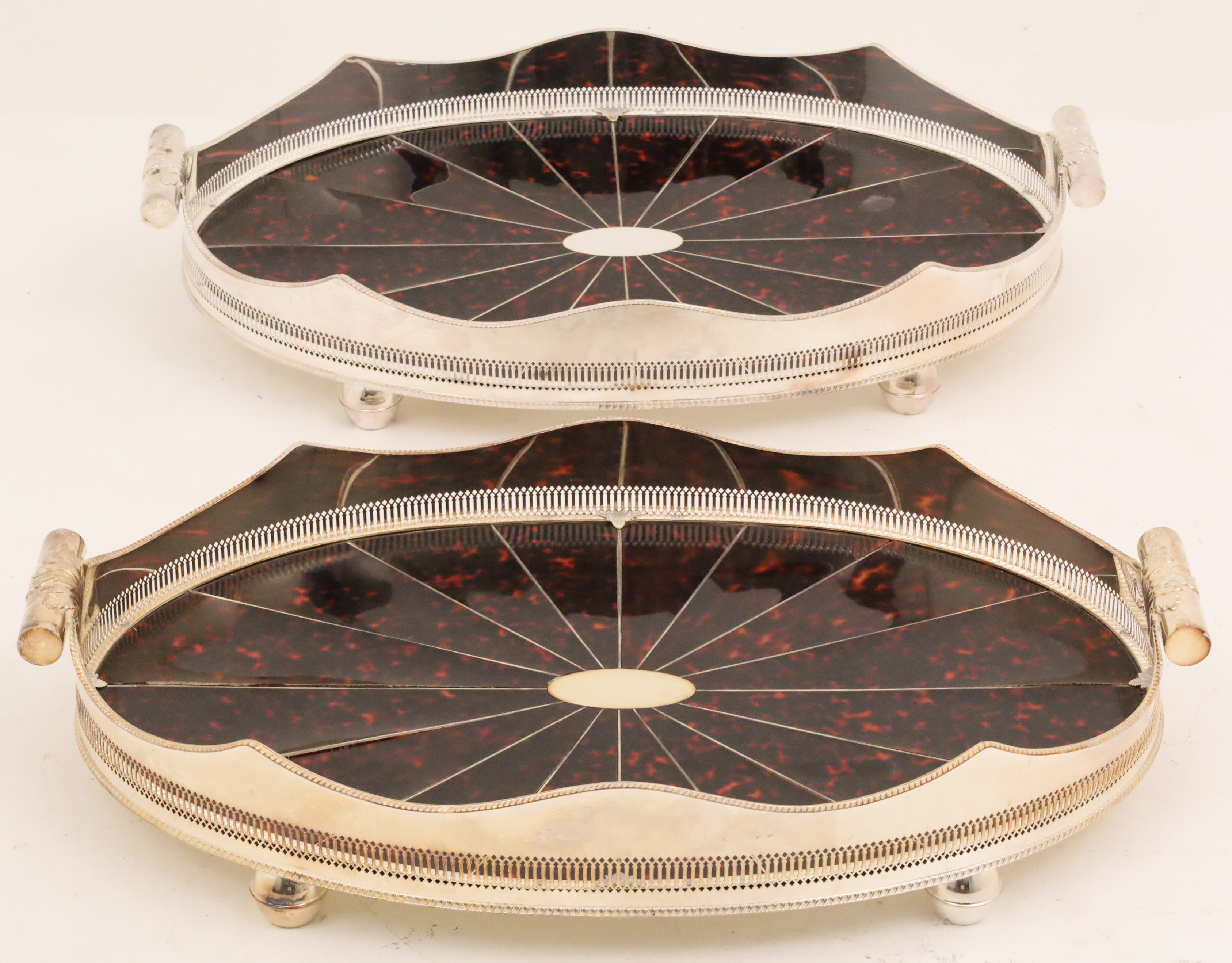 Appraisal: PR FAUX TORTOISESHELL SILVER PLATED TRAYS Pair of large faux