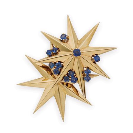 Appraisal: Gold and Sapphire Star Clip-Brooch Estimate -