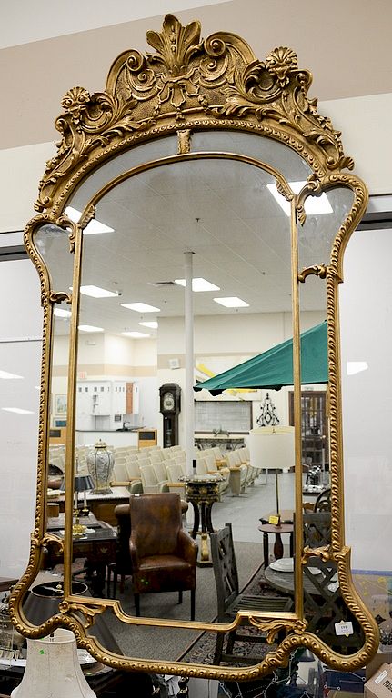 Appraisal: Large George II style giltwood border glass mirror arched crest