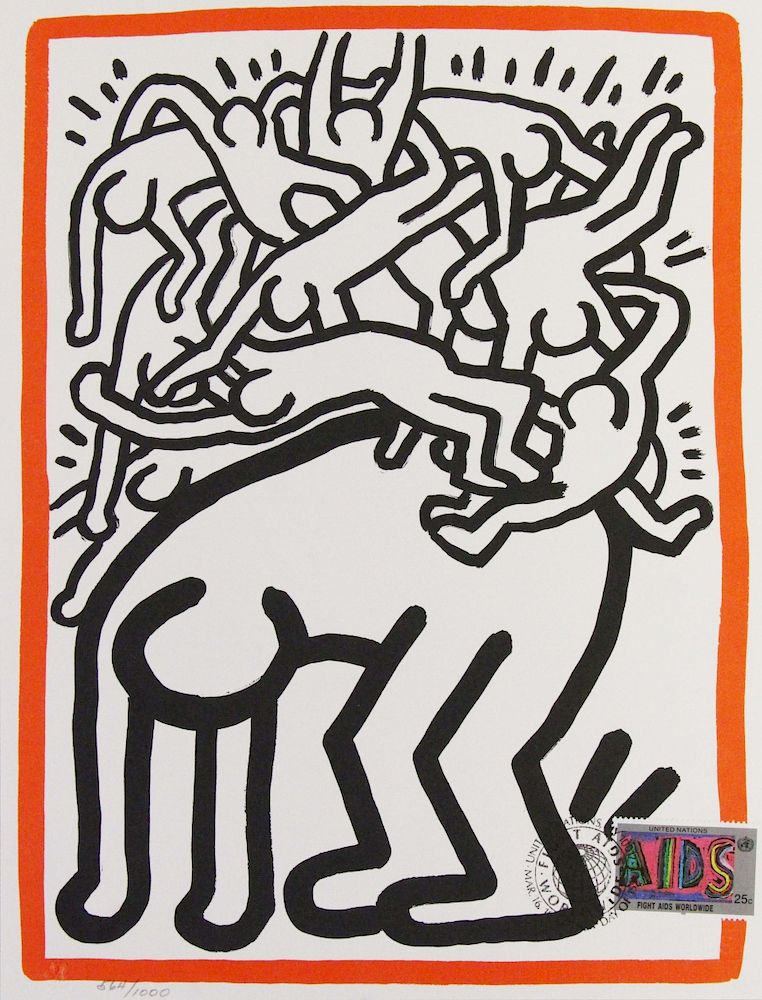 Appraisal: HARING Keith Lithograph Fight AIDS Worldwide Published by the United