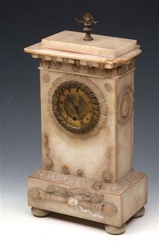 Appraisal: A TH CENTURY FRENCH ALABASTER MANTEL TIME PIECE with engine