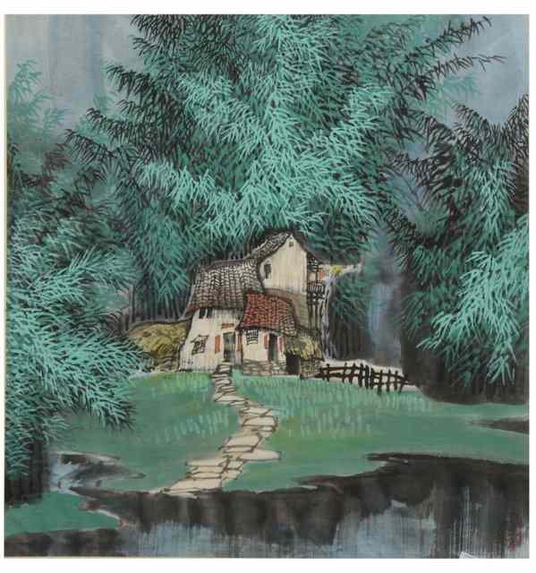 Appraisal: Chen Yuan Chinese th Century House in the woods red