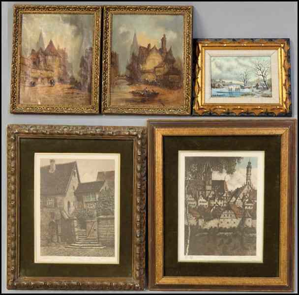 Appraisal: GROUP OF FIVE TH CENTURY FRAMED ASSORTED PAINTINGS PRINTS Artist