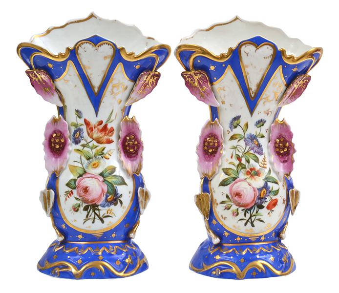 Appraisal: A PAIR OF TH CENTURY HAND PAINTED FRENCH ALTAR VASES