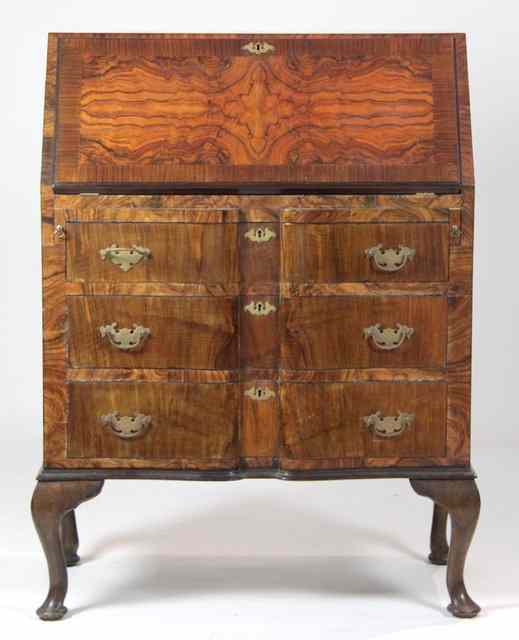 Appraisal: A Queen Anne style walnut bureau the fall enclosing a