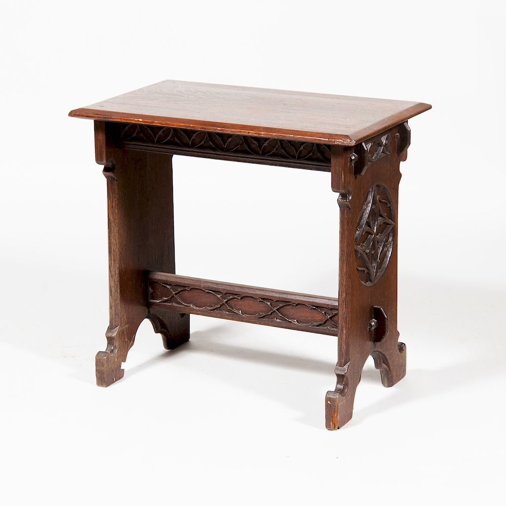 Appraisal: Neo-Gothic Carved Oak Side Table x x in Property from